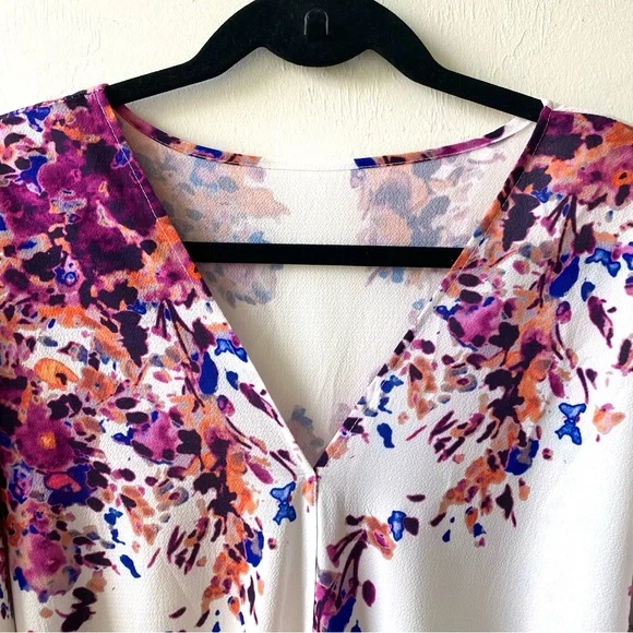 LAST CHANCE SALE!Floral Print Colorful Boho Front Tie Blouse Wide Kimono Sleeves - Picture 4 of 10